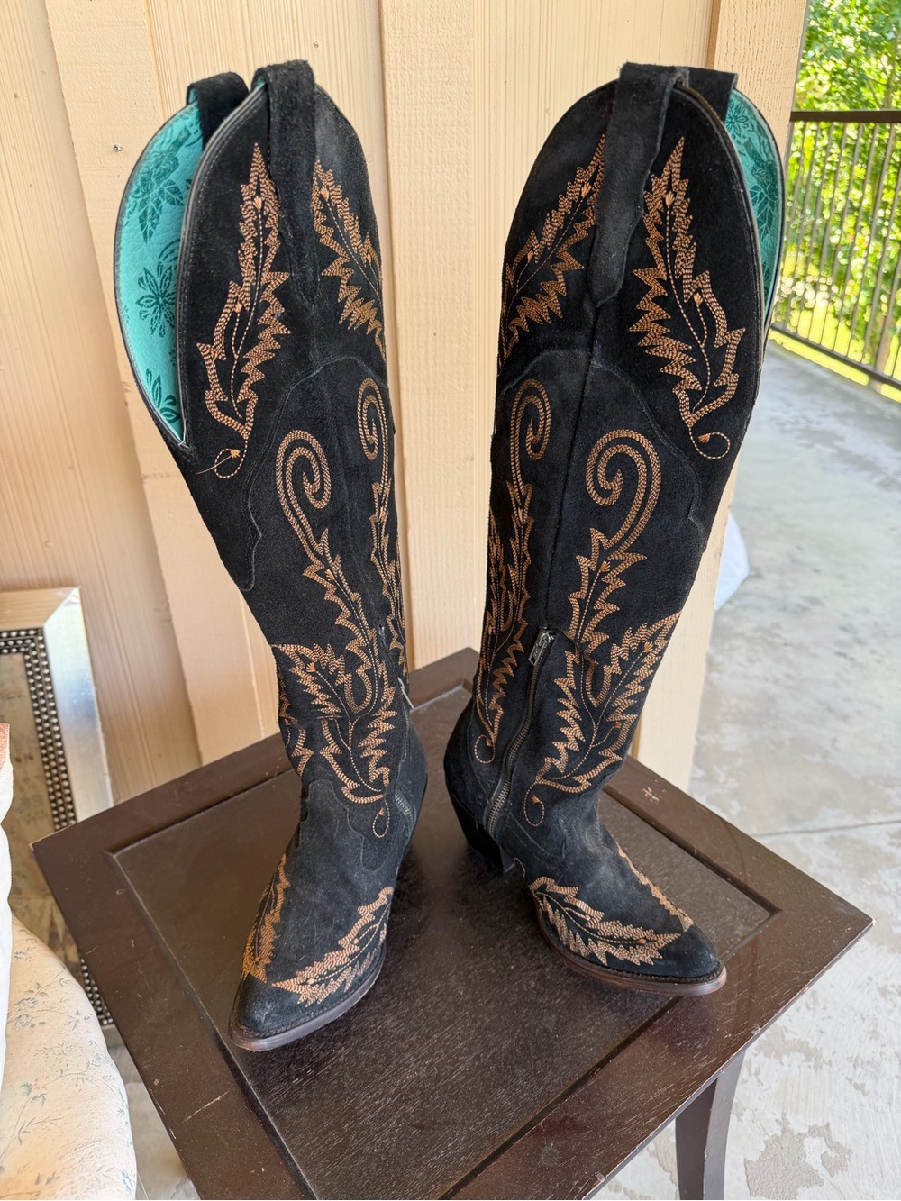 Corral Black Suede Boots with Gold Embroidery - Picture 2 of 4